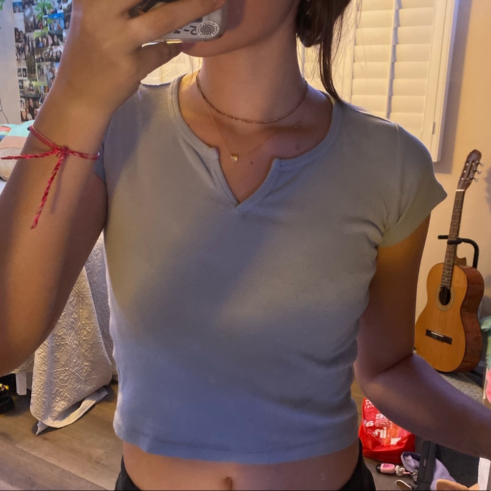 Brandy Melville baby blue ashlyn v-cut top